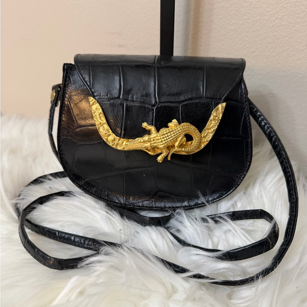 Vintage Glenn Miller For Ann Turk Alligator -Embossed Bag Whit Gold Mascaron